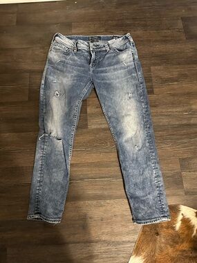 Silver Jeans Light Blue Distressed Boyfriend Jeans